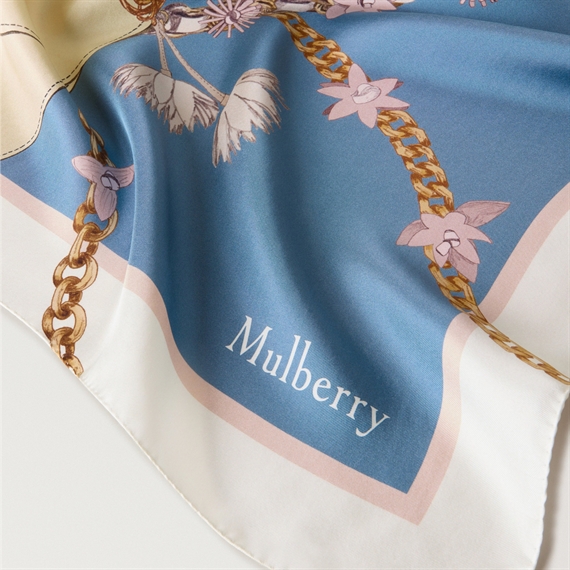 Mulberry Lana Bag & Chains Square Brighton Blue & Buttermilk Silk Twill